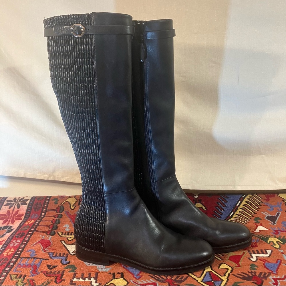 Cole Haan Lexi Grand stretch black leather high zip up heeled boots 8